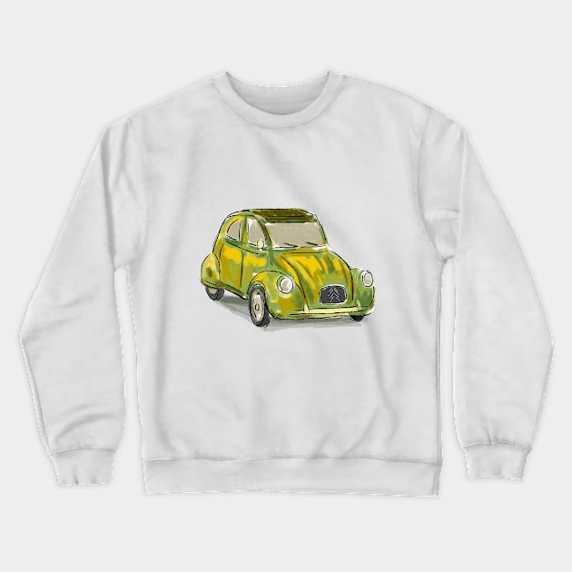 Classic Citroën Deux Chevaux 2CV Loose Sketch - Yellow Crewneck Sweatshirt by ibadishi